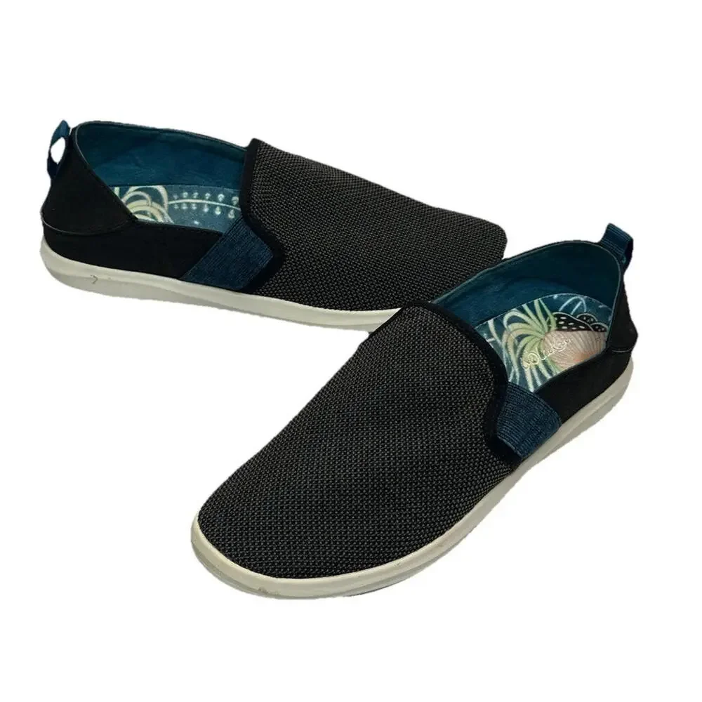 Olukai Hale'iwa Womens Size 8.5 Black Teal Casual Slip On Comfort Walking Shoes - Picture 1 of 8
